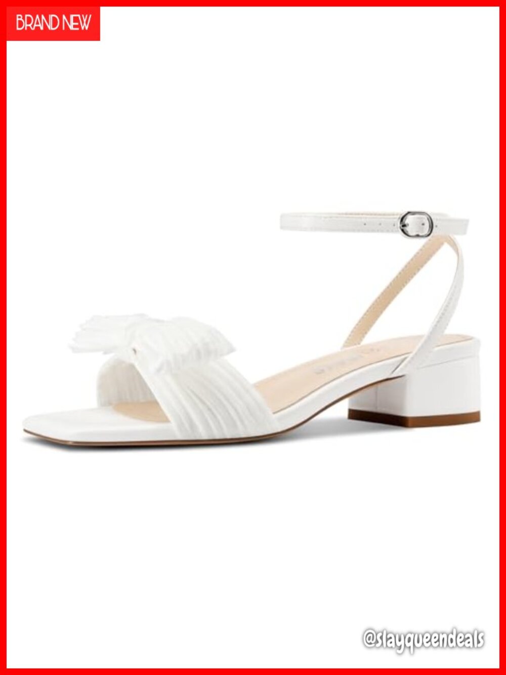 Faux Leather Block Heel Sandals with Bow Knot Ankle Strap